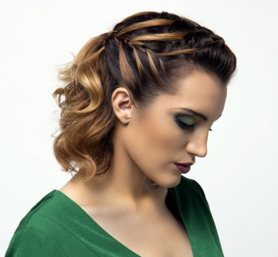 Half updo with triple interconnected French braids