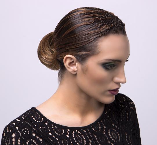 Updo with slide-up micro braid design